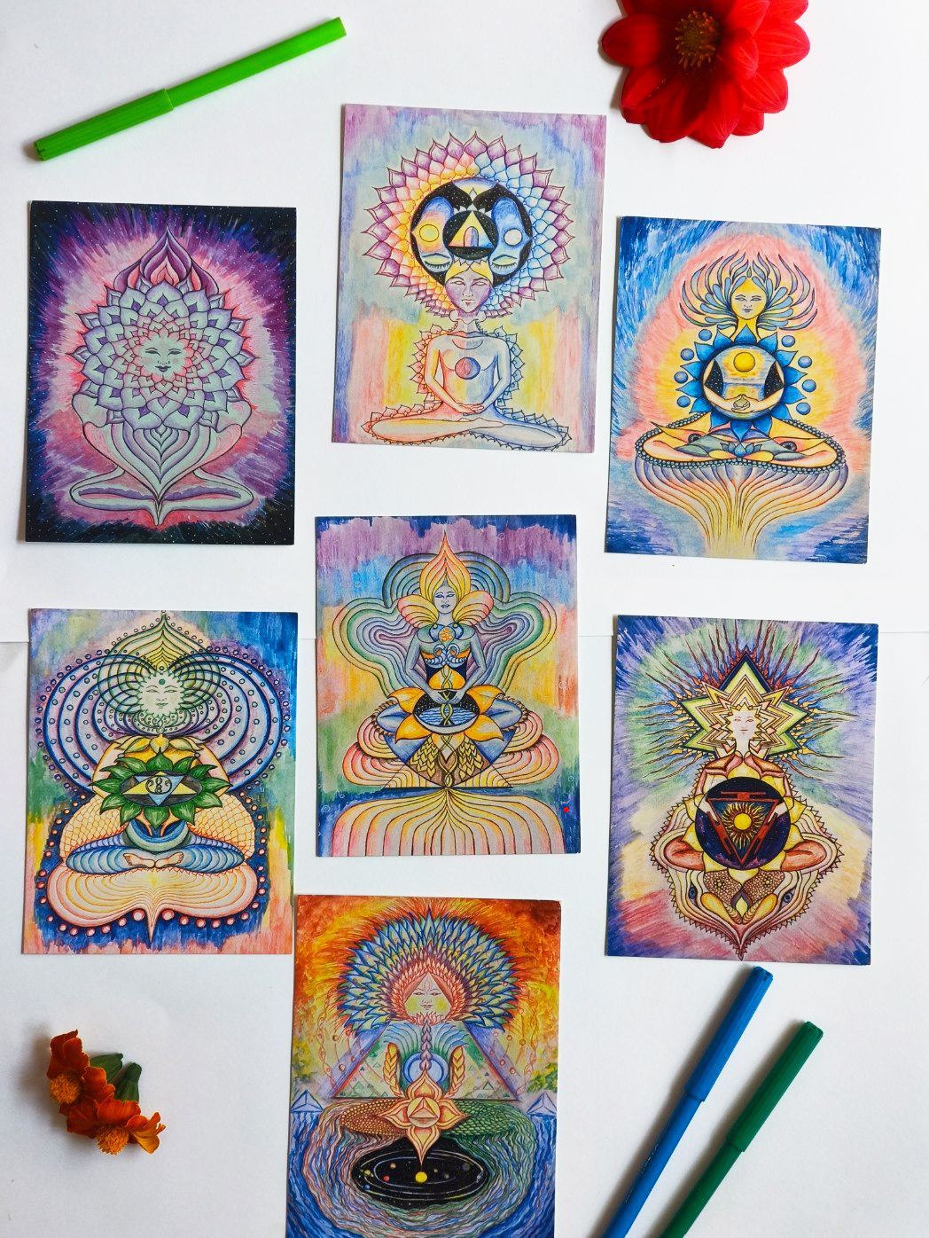 Chakra Goddess - Set of 7 Flat Cards, Note Cards (Without Envelope)